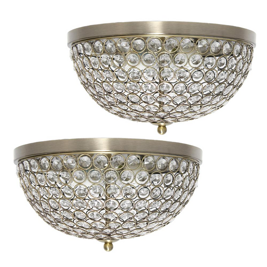 13" Two Light Decorative Dome Shaped Metal Flush Mount Ceiling Fixture Set of 2