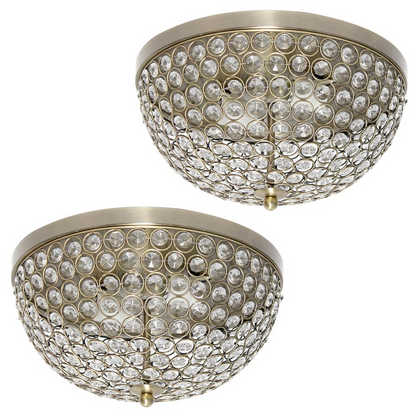 13" Two Light Decorative Dome Shaped Metal Flush Mount Ceiling Fixture Set of 2