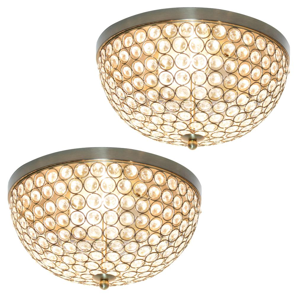 13" Two Light Decorative Dome Shaped Metal Flush Mount Ceiling Fixture Set of 2