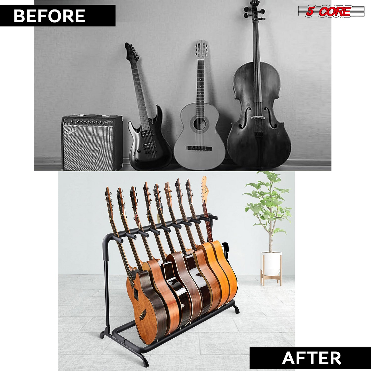 5Core Guitar Rack 9 Slot Multi Guitars Stands Floor Safe Storage for Electric Acoustic Flying V Guitars