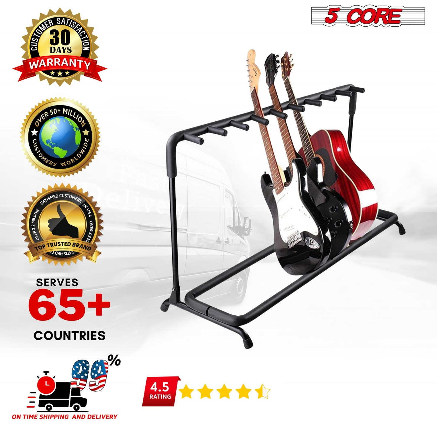 5Core Guitar Rack 9 Slot Multi Guitars Stands Floor Safe Storage for Electric Acoustic Flying V Guitars