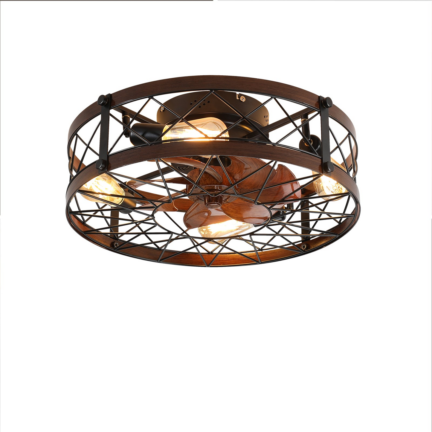 Caged Ceiling Fans with Lights Black, 20 inch Flush Mount Ceiling Fan Light, Farmhouse Small Ceiling Fan with Light Fixture, Reversible Fan for Bedroom, Office, Kitchen (E26 Bulbs Included)