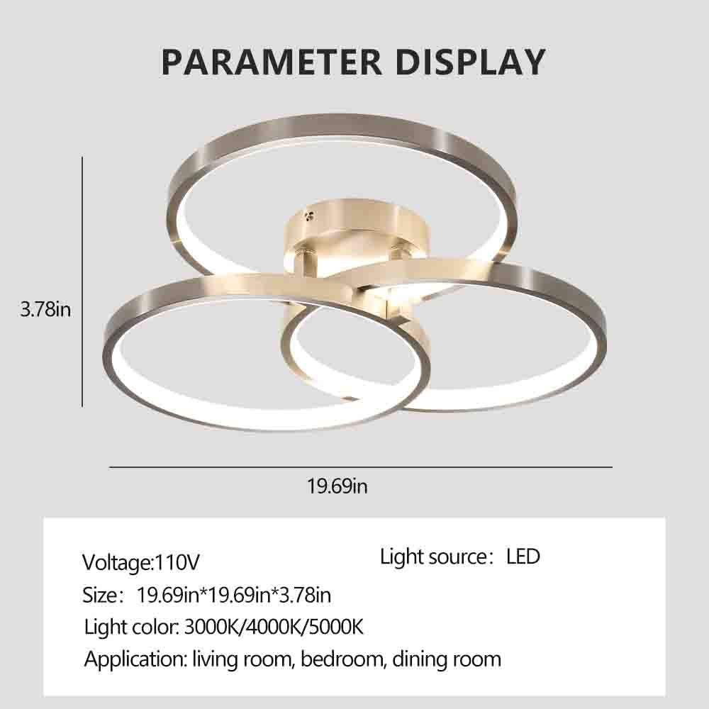 Three ring design, contemporary semi-flush mount with inner ring illumination Ceiling lamp