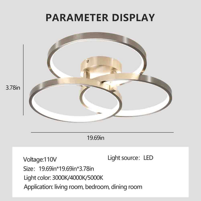 Three ring design, contemporary semi-flush mount with inner ring illumination Ceiling lamp