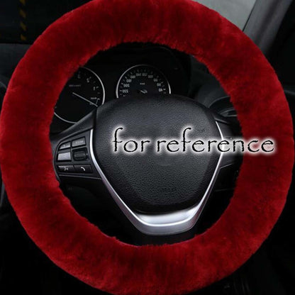 Wine Red Fluffy Steering Wheel Cover Warm Winter Plush Car Wheel Protector Universal Car Accessories for Women