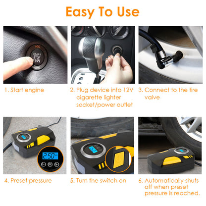 Portable Car Tire Inflator DC 12V Digital Car Air Pump Compressor Electric Air Pump with LED Light 150PSI