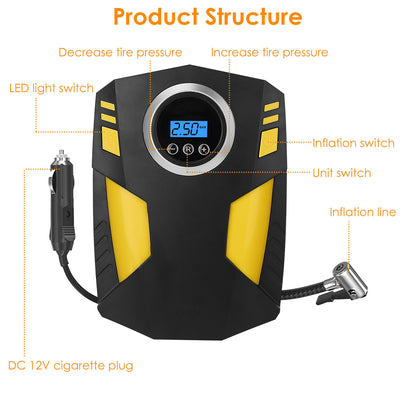 Portable Car Tire Inflator DC 12V Digital Car Air Pump Compressor Electric Air Pump with LED Light 150PSI