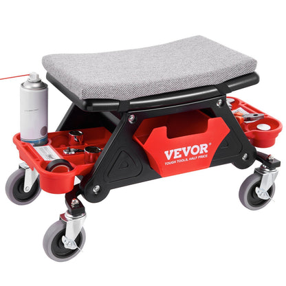 VEVOR Mechanics Stool, 300 LBS Capacity Rolling Mechanic Seat with 4" Wheels, with Three Slide Out Tool Trays and Drawer, Heavy Duty Roller Creeper Seat for Home Garage DIY Automotive