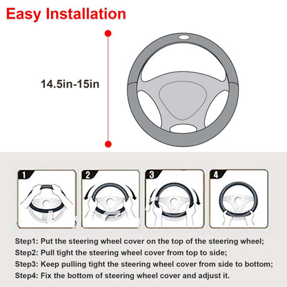 Steering Wheel Cover 14.5in-15in Diameter Universal Fiber Leather Car Steering Wheel Protector